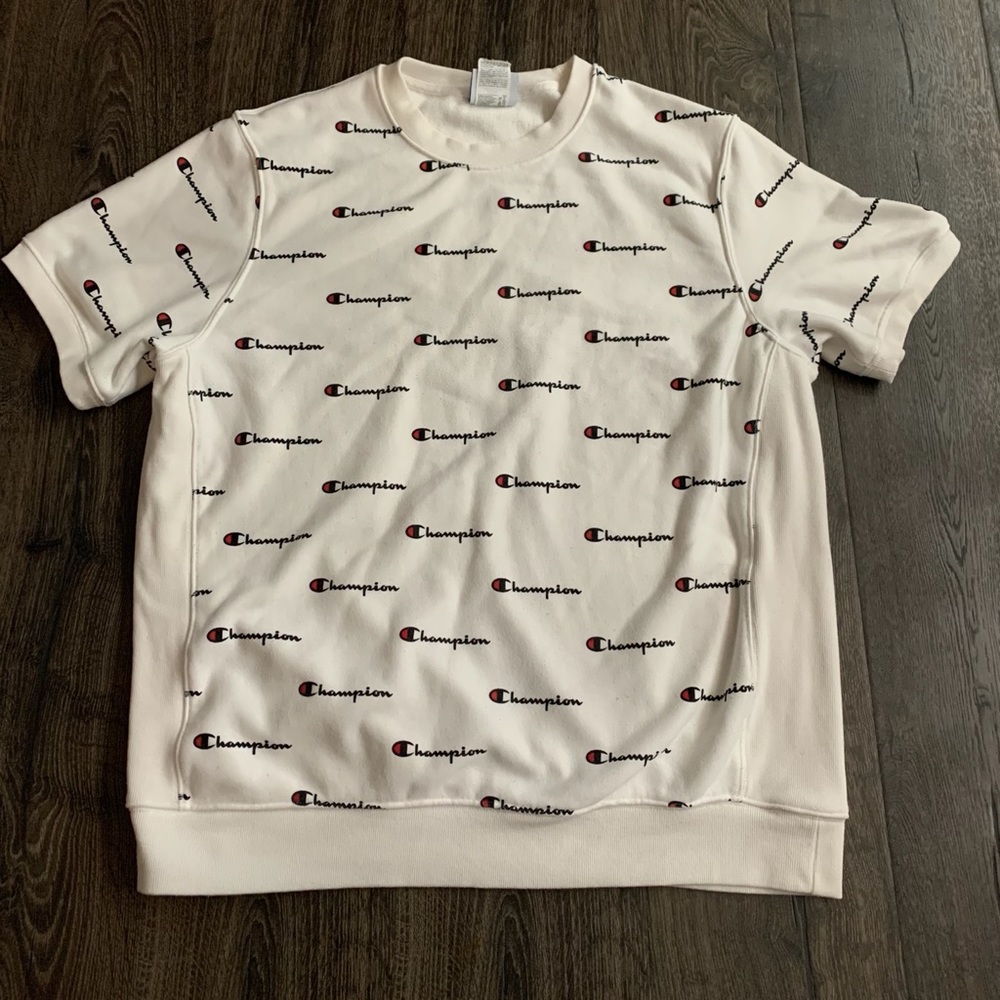 White Short Sleeve Champion Sweater Shirt